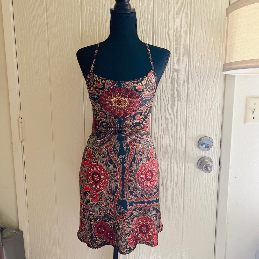 Paisley Self Tie Backless Satin Dress